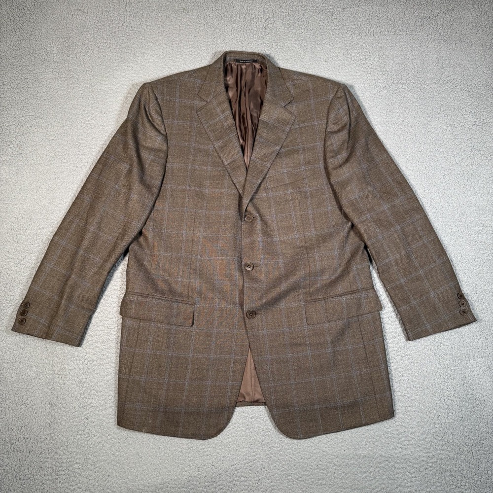 Emernegildo Zegna Blazer Mens 54L Brown Plaid 100% Wool Sportcoat Casual Preppy